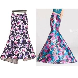 Ellie Wilde by Mon Cheri Purple Pink Floral Mermaid Skirt Tulle Lined Women's 8